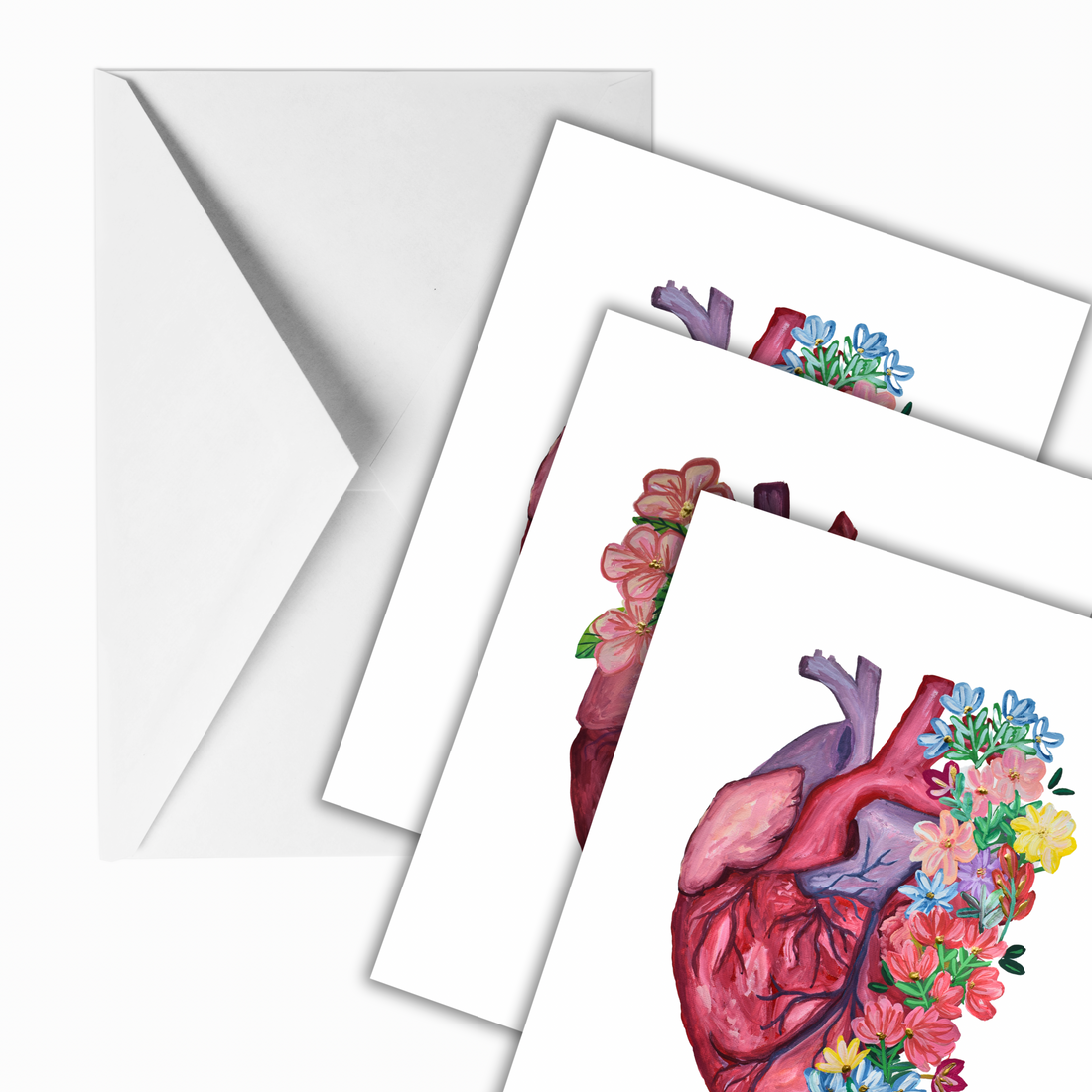 Heart and flowers Greeting Cards (3-designs)