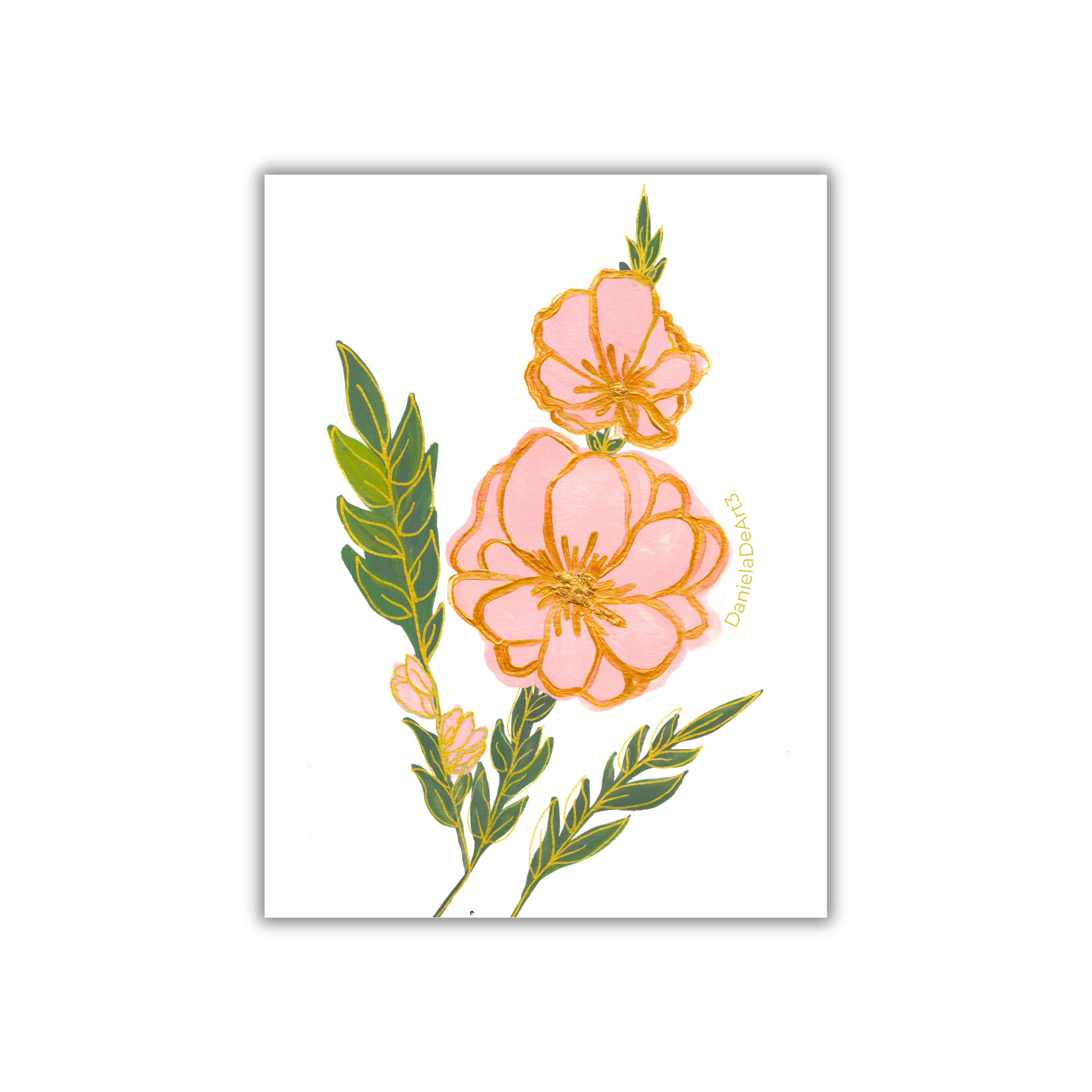 Pink flower with gold leaf magneto