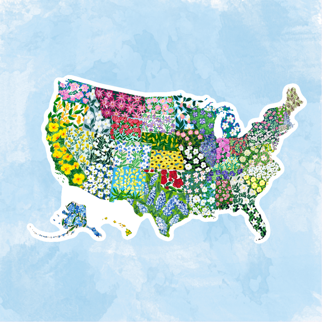 State Flowers sticker waterproof quality vinyl matte