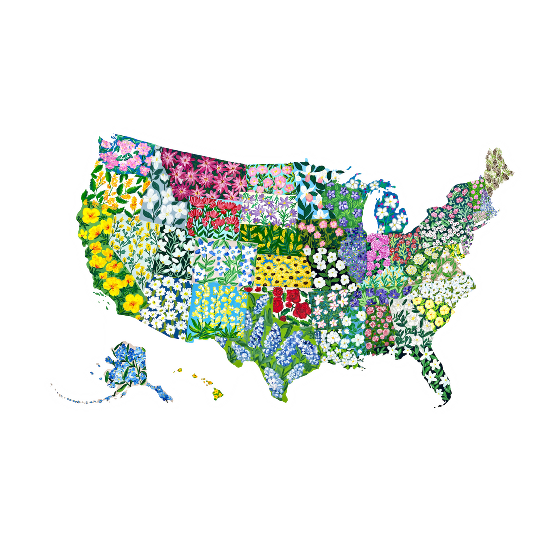 State Flowers sticker waterproof quality vinyl matte