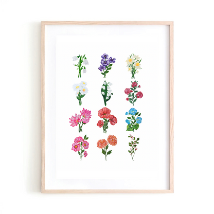 All Birth Month Flowers art print