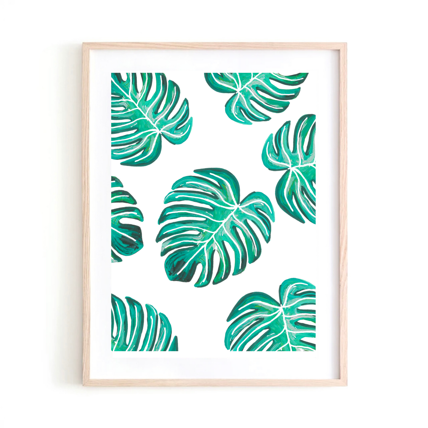 Green &amp; White Monstera Collage art print