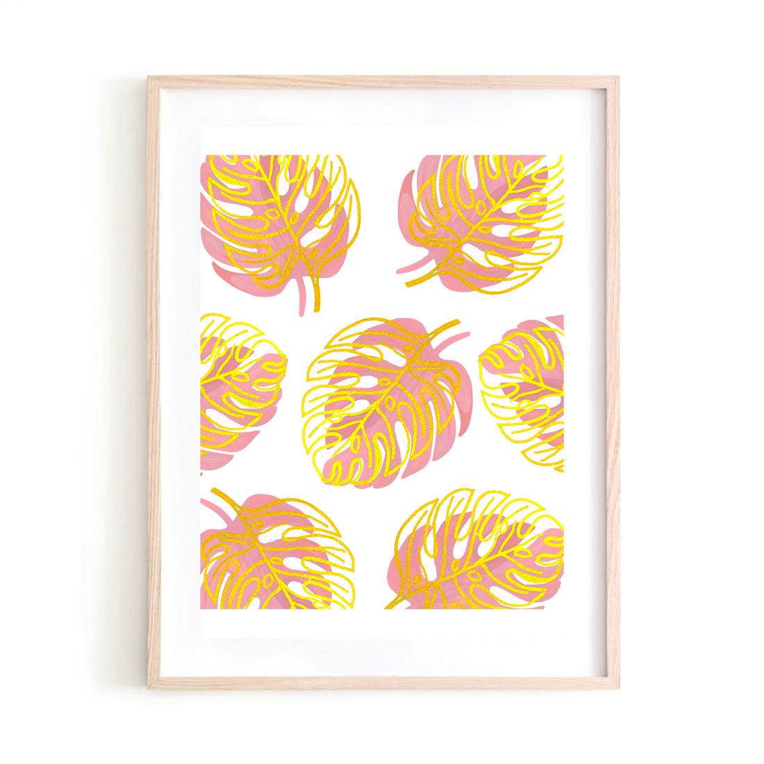 Pink & Gold Monstera collage art print
