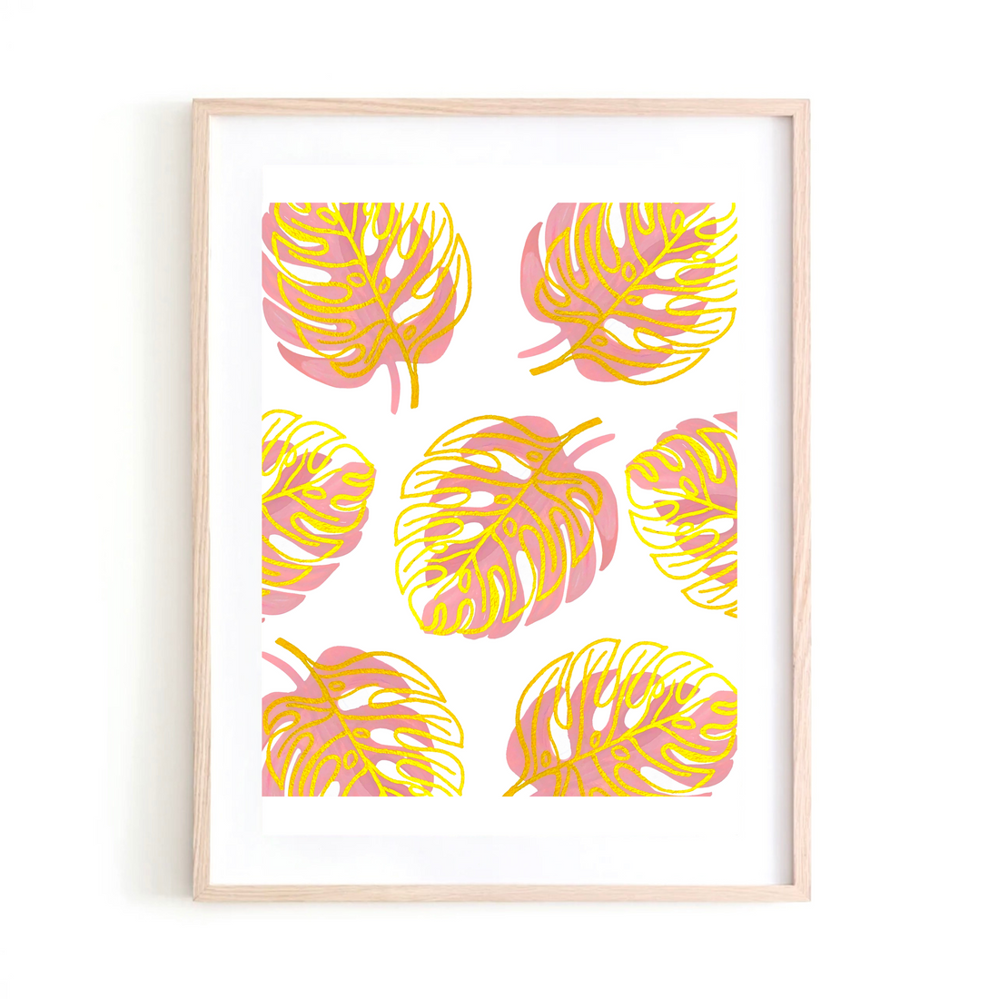 Pink &amp; Gold Monstera collage art print