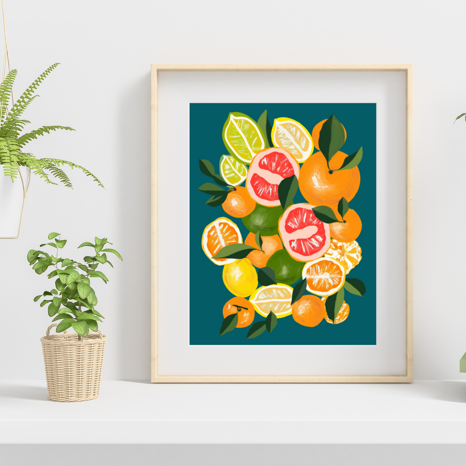 Lemons and Oranges on Blue art print